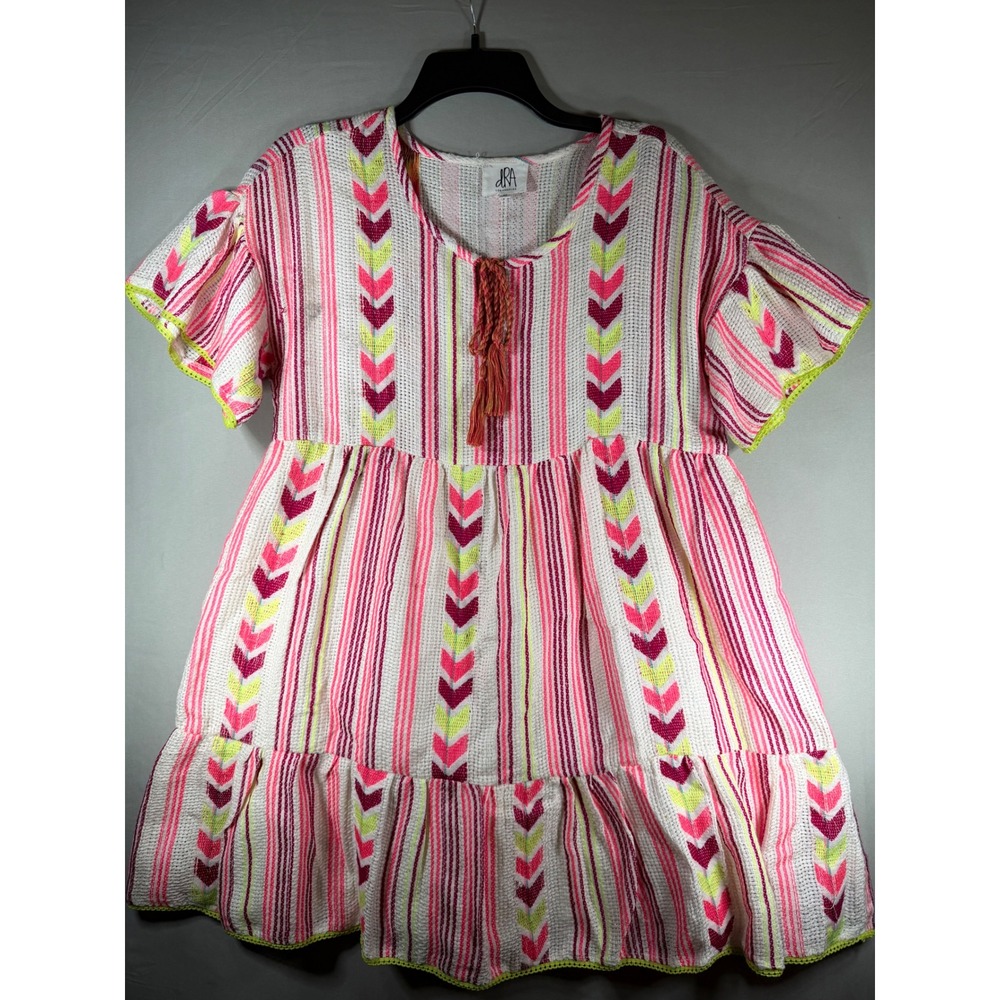 dRA Los Angeles Pink Neon Yellow Chevron Stripe Babydoll Dress Womens Medium